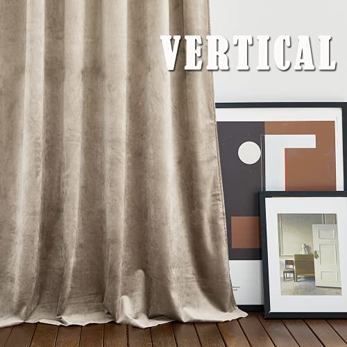Image of RYB Home Camel Beige Velvet Curtains & Drapes - Energy Efficiency Soft Half Blackout Window Curtains for Bedroom Living Room Backdrop Patio Door, 52 Width x 84 inch Length, 1 Pair | Thermal Insulated, Privacy, Sunlight UV Heat Blocking, Luxurious Decor, Dining Room Nursery, Rod Pocket, W52 x L84, 2 Panels