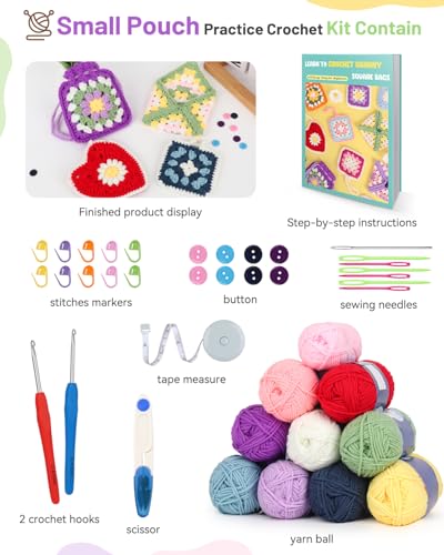 Image of Katech Crochet Kit for Beginners Adults - Coin Purse Crochet Kit with Step-by-Step Instructions, Premium Yarn, Hook & Supplies - Learn-to-Crochet Small Bag, Wallet or Creative Gift