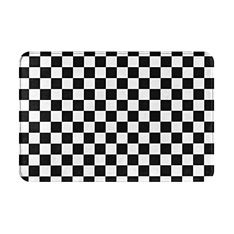 Black and White Checkered Bath Mat Rug for Bathroom Floor Plush Mats Small Bathmats Soft Washable Absorbent Shower Carpet Kitchen Sink Rugs Bathroom Decor Accessories Cover
