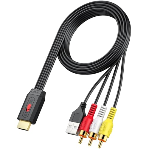 Neoteck RCA to HDMI Converter 150cm/5ft AV to HDMI Cable Supports 16:9/4:3 Conversion Built-in AV...