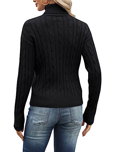 Esobo Women's Classic-fit Lightweight Cable Long Sleeve Mockneck Loose Casual Sweater Jumpers3