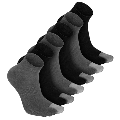 Fourluoo 6 Pairs Men\'s Tabi Socks Cotton Socks for Flip Flop Split Toe Stockings for Men Athletic Wicking (Black and Gray)