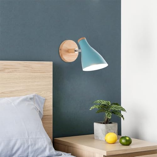 Lámpáras de pared Scandinavian de madera con enchufe E27 para dormitorio azul 4