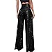 Aniywn Sequin Pants Women High Waist Red Fashion Wide Leg Pants Casual Loose Party Clubwear Long Trousers with Side Zipper