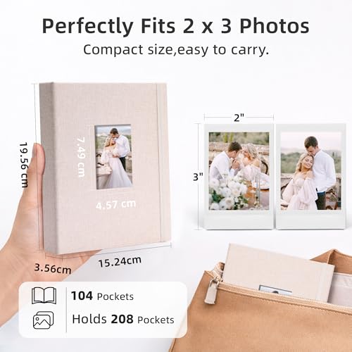 Vienrose Mini Polaroid Photo Album Book 208 Photos 2x3 Inch Pictures for Fujifilm Instax Mini 7s 8 9 11 25 26 40 50s 90 Evo Z2300 Instant Camera, Polaroid Snap Kodak Memory Book Gift Beige 2 Pack by Vienrose - Image 9