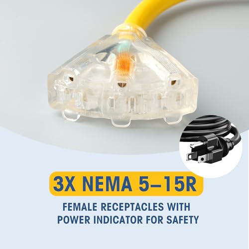 GOMEN 12 Inch 30 Amp to 110 Adapter, 3 Prong 30 Amp to 15 A Generator Adapter Power Cord with Twist Lock, 10 Gauge STW, NEMA L5-30P Male to 3X 5-15R Female with Lighted End, 1 FT by GOMEN - Image 3