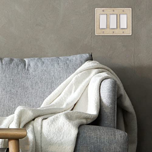 Questech Light Switch Covers, Triple Rocker Wall Plates for Electrical Outlets, 3-Gang Triple Decorator GFCI Switch Plates Standard Size, Decorative Tumbled Texture, Travertine - Thumbnail 7