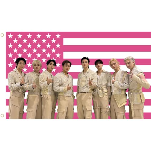 Stray Kids Tapestry, Pink American Flag Design, 3x5 FT Polyester Wall Hanging with Brass Grommets for Bedroom Studio Decor