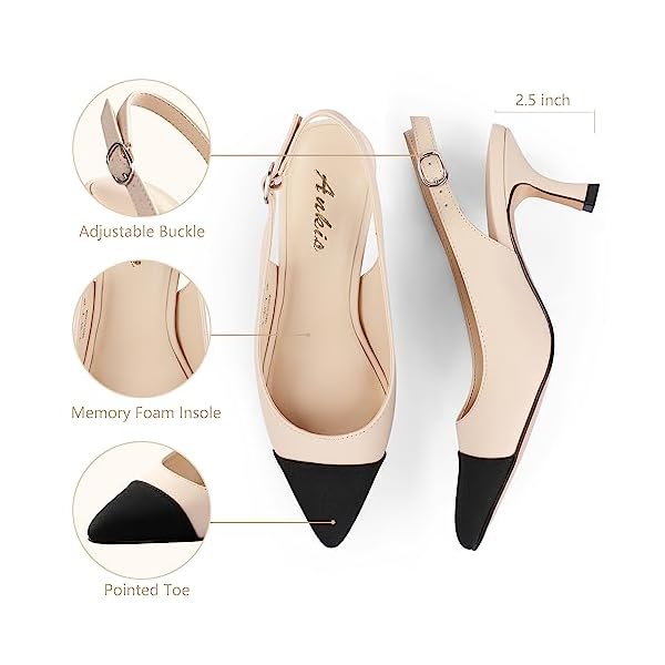 Ankis Women's Slingback Kitten Heels Closed Pointed Toe Pumps Dress Shoes Party Wedding Casual 2.5inch