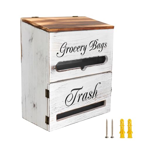 2 in 1 Trash Bag Dispenser, Double Wall Mounted,Wood Trash