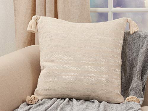 SARO LIFESTYLE Thea Collection Poly-Filled Shimmer Line Design Throw Pillow, 22", Natural by SARO LIFESTYLE - Used condition - Image 3