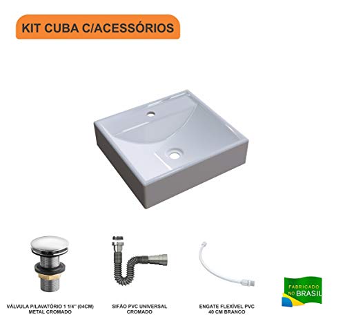 Kit Cuba Q39 C/Válvula Click 1 1/2'' (04cm) + Sifão Cromado + Flexível, Compace, Branca