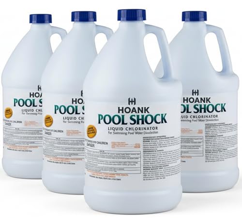 (4 Gallons) - Pool Shock Liquid Chlorine for Swimming Pools 12.5% Sodium Hypochlorite Treatment for Clear Water and Algae Control in Above Ground & Inground Swimming Pools - Ready-to-Use