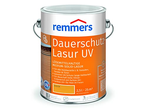 Remmers Dauerschutz-Lasur UV kiefer, 2,5 Liter, Dekorative Medium-Solid-Lasur für Außen, auch für helle Farbtöne und farblos UV+, wetterbeständig