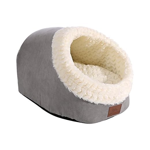 Miss Meow Cat Bed for Indoor Cats,Medium Large Cats Cave Bed,Machine Washable Slip Resistant Bottom,Ultra Soft Plush Cushion (Gray Cave)