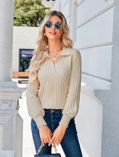 JUSTFASHIONNOW Womens Sweaters Polo V Neck Cable Knit Sweater Dressy Casual Pullover Jumper Tops Fall Winter Trendy3