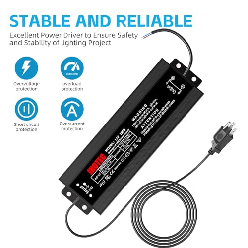 Image of LED Driver 150W, Waterproof IP67 Power Supply AC110-265V to 12V DC 12.5A Low Voltage Transformer Ultra Thin Adapter,with UL 3-Prong Plug for Outdoor LED Lights, Computer Project,Water Pump etc