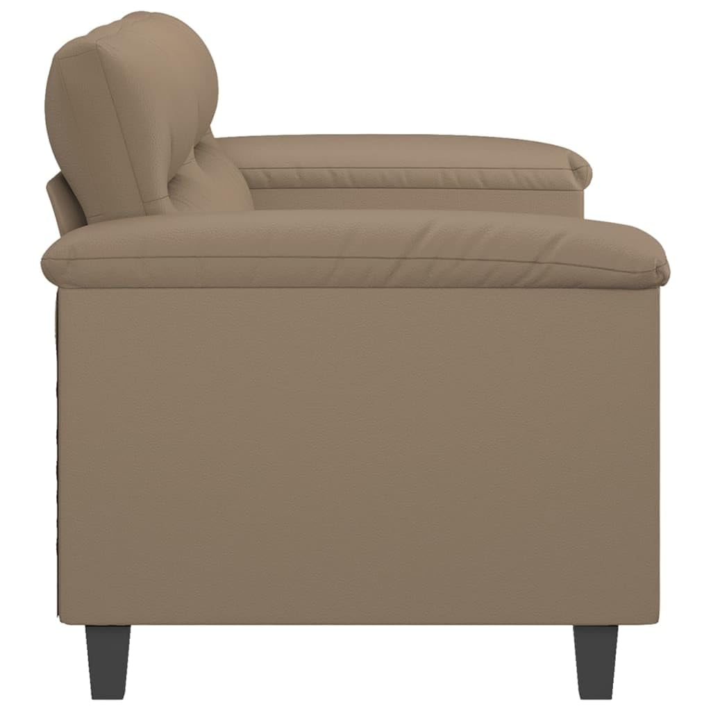 2-osobowa sofa cappuccino brązowa ze sztucznej skóry o szerokości siedziska 140 cm, metalowy stelaż, wyściełane siedzisko i podłokietniki, nowoczesny mebel do salonu do biura i relaksu