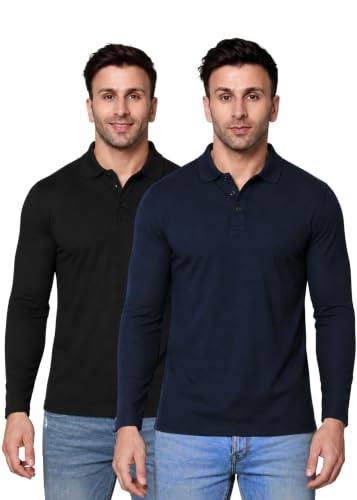 Image of INKKR Full Sleeve Men's Solid Polo Neck T-Shirt Combo