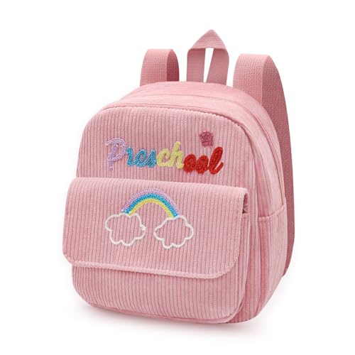 Toddler Backpacks for Girls 2-4, Cute Mini Toddler Bag 1-3, Pink Corduroy Preschool Nursery Backpack Small Travel Backpack for Kids, Toddler Bag Great Gift for Kids