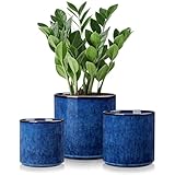 vancasso Ceramic Plant Pots, 4.25+5.25+6.25 Inch Planter Pot with Drainage Hole, Flower Pots for Indoor Outdoor Plants, Set of 3, Blue