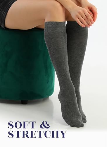 Image of Hugh Ugoli Women's Rayon Derived from Bamboo Knee High Socks Comfort Seam Long Dress Socks, Shoe Size 5-8 /8-11, 4 Pairs