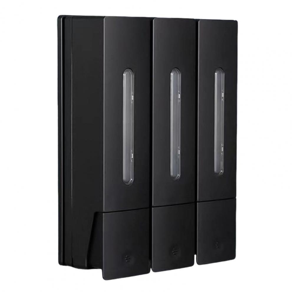 Dispenser di sapone da parete, 3 scomparti da 400 ml, organizer per shampoo e lozioni, per materiale ABS resistente, nero