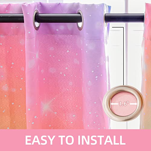 A Nice Night Gradient Glitter Colorful Rainbow Printed Blackout Curtains, Galaxy Drapes For Kids Bedroom Grommet Thermal Insulated Room Darkening 2 Panels Darkening Window Treatment,52Wx84L,Pink #TOP4
