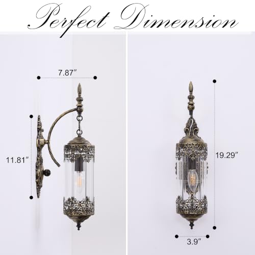 Image of Vintage Wall Sconce with Glass Shade, Rustic Farmhouse Wall Light Fixture, Antique Gothic Decorative Metal Wall Lamp for Hallway, Bedroom, Living Room, Entryway, 2-Pack