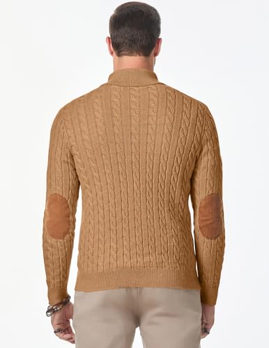 Image of JMIERR Men's Cable Knit Pullover Sweater Casual Long Sleeve Stand Collar Button Knitted Sweaters