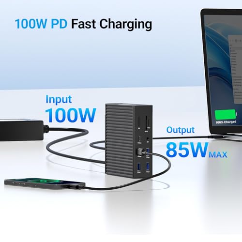 ACASIS USB C Docking Station Dual Monitor,16-in-1 Laptpop Docking Station with 2* HDMI,VGA,2.5G Ethernet,SD/TF,10Gbps USB-C 3.1,3.5mm Audio,PD100W,USBC Hub for Dell/Lenovo/HP/ThinkPad (Black) — view 6