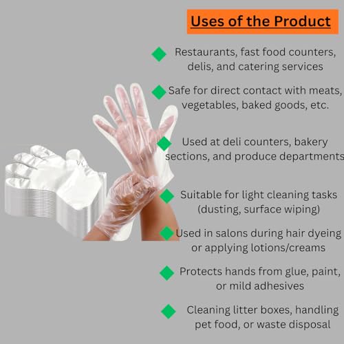 Image of Disposable PE Gloves - Transparent Food Grade | Kitchen, Cooking, Cleaning | Hair Coloring /Hair Dyeing Gloves | Unisex Multipurpose Glove (400 Pieces)