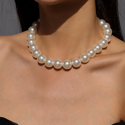 Chunky Pearl Necklace for Women Trendy 12MM Pearl Choker Necklace Wedding Bridesmaid Jewelry Gift by CSIYANJRY99 - Used condition - Image 2