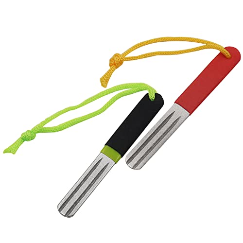 2 Pieces Fishing Hook File Fishing Hook Sharpener Double Side Fishing Hook Hone Sharpener Diamond Stone Sharpener Fish Hook Grinding File Fishing Accessory(Red, Green)
