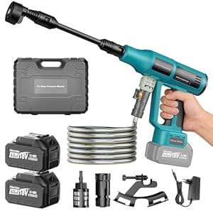 blayram Akku Hochdruckreiniger, 700PSI Mobiler Akku Druckreiniger für Makita 18V Akkus, Hochdruckreiniger mit 2×4.0Ah Akkus, 6-in-1Düse, Schaumsprüher, Filterkessel, 5M Schlauch für Auto Graten