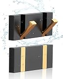 2 Pack，Waterproof Black Gold Wall Hooks，Foldable Towel Hooks for Bathrooms，Coat Hooks Wall Mounte