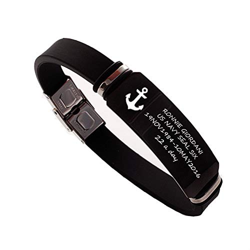 Personalized Military Jewelry Stainless Steel and Rubber Bracelets Engraved Army Sign Deployment Gift