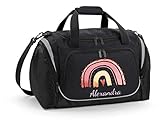Mein Zwergenland Sporttasche Kinder personalisierbar mit Schuhfach, Kindersporttasche 39L mit Name und Regenbogen Bedruckt in Schwarz