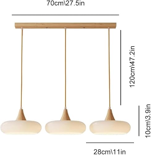 Pendant Light,3-lights Cluster Wood Ceiling Hanging Lamp Drum Glass Island Lighting, Wooden Chandelier E27 Suspension Lamps for Dining Table Restaurant Cafe(White) [3]