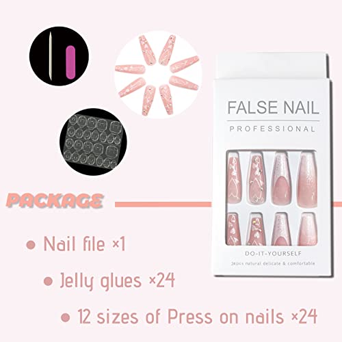 Foamee Cute Press On Nails Long Coffin Fake Nails Glitter Sequins Glue On Artificial Nails Rhinestones Glossy False Nails For Women #TOP3