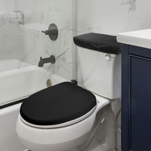 OXDFK Black Toilet Lid Cover and Toilet Tank Lid Cover, Toilet Lid Cover with Elastic Bottom, Replacement Universal Toilet Lid Cover, for Bathroom Decor Accessories, Washable, Prevents Dust