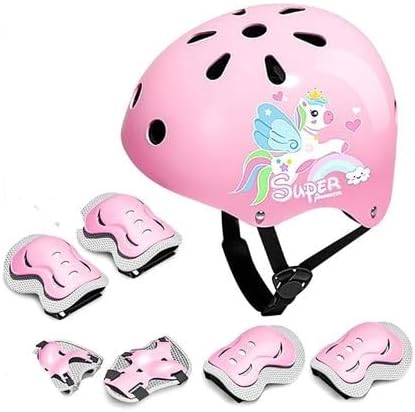 Kids Bike Helmet with Knee Elbow Wrist Protective Gear Set Unicorn Pink- Sports Protection, Helmet Included, Wrist Guards, Knee & Elbow Pads, For Children