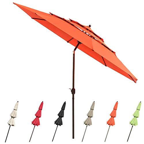 Yescom UV70+ 3-Tiers 11ft Patio Umbrella with Crank Handle Push to Tilt for Outdoor Garden Yard Pool Orange