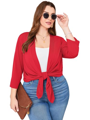 Image of AusLook Women's Plus Size Lightweight Open Front Cardigan 3 /4 Sleeve Cover Ups Shrugs Shawls and Wraps Kimono Jacket Coat