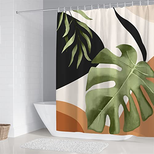 Fzdhhy Abstract Tropical Shower Curtain Set Palm Leaf Botanical Bathroom Curtain Set Waterproof Bathtub Curtain With Bathroom Carpet Bath Mat Toilet Rugs #TOP5