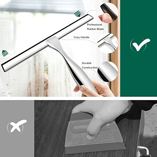 Xxflower Shower Squeegee For Window, Glass, Door, 12 Inches, Bathroom Multi-Purpose Squeegee, Stainless Steel, 1Pc Adhesive Hook Included, 1-Pack #TOP6