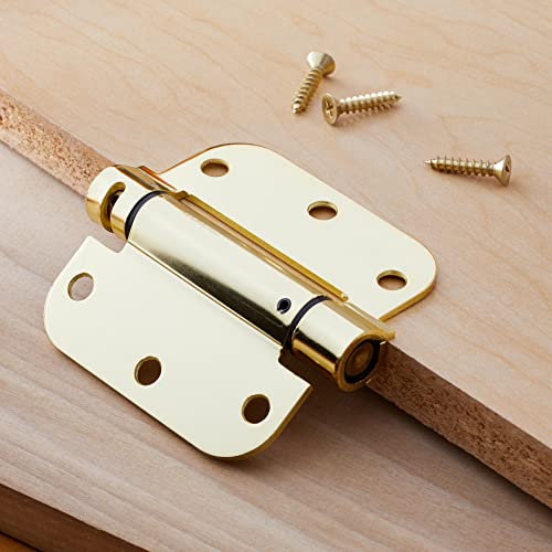 Image of Amazon Basics Self-Closing Door Hinge, 3.5 Inch x 3.5 Inch, Polished Brass, 1-Piece, Hardware Included
