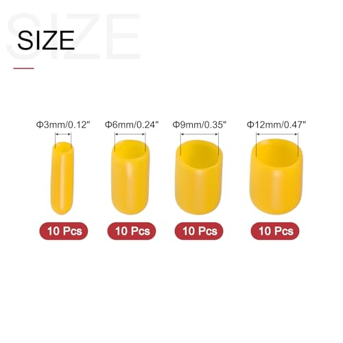 Image of uxcell 40pcs Round Rubber End Caps 1 /8 inch 1 /4 inch 3 /8 inch 1 /2 inch Yellow Vinyl Cover Screw Thread Protectors Assortment Kit(3mm 6mm 9mm 12mm)