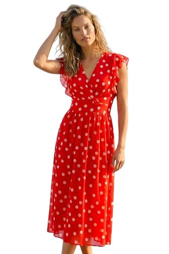Image of Roman Frill Dress for Women UK Ladies Summer Wrap Chiffon Frill Hem Layered Belted Midi Maxi Tiered Cape Special Occasion Fit & Flare Wedding Guest Swing Skater