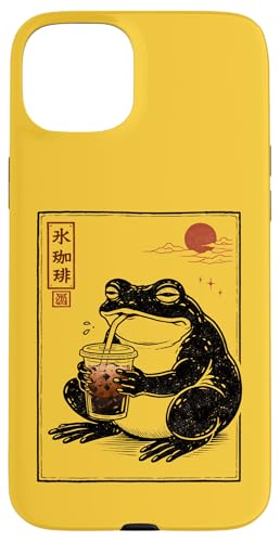 Ukiyoe Iced Coffee Frog Japanese Line Art Funny Ice Coffee �X�}�z�P�[�X iPhone 15 Plus �p